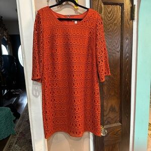 Vibrant Orange Lace Midi Dress